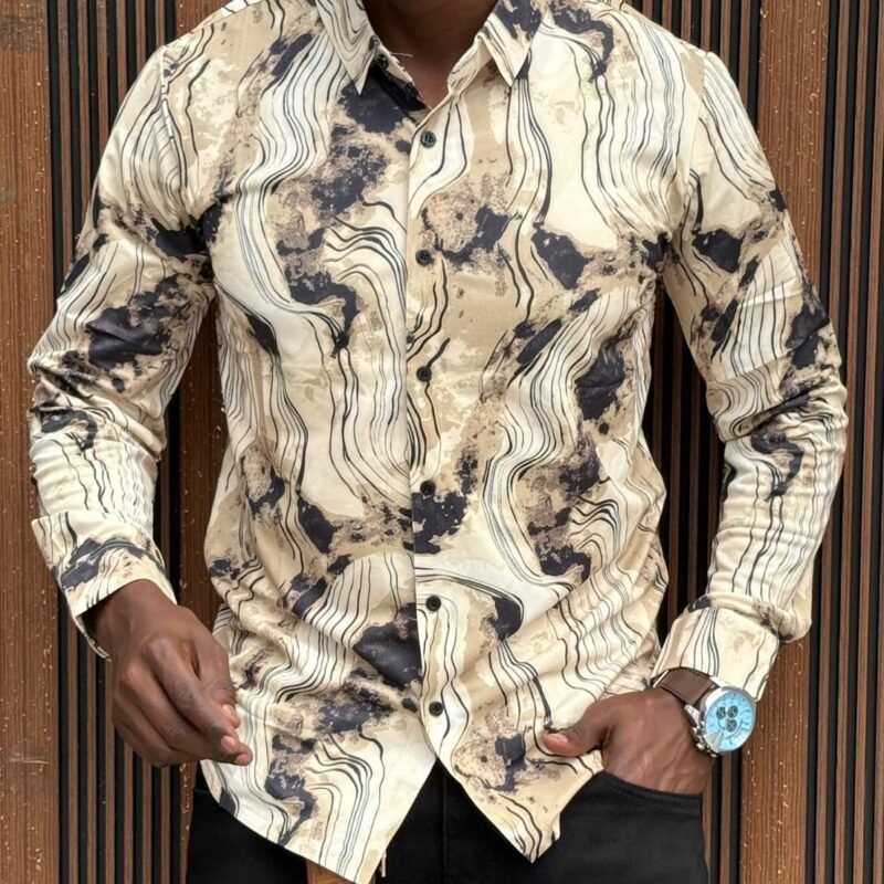 Men’s Beige Abstract Print Shirt